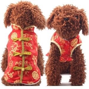 New Year Dog Knot Button Costume Dragon Winter Pet Clothes Vest Tang Dynasty XL